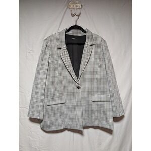Studio 1886 Black White Houndstooth Check Oversized Monochrome Blazer Plus 2X